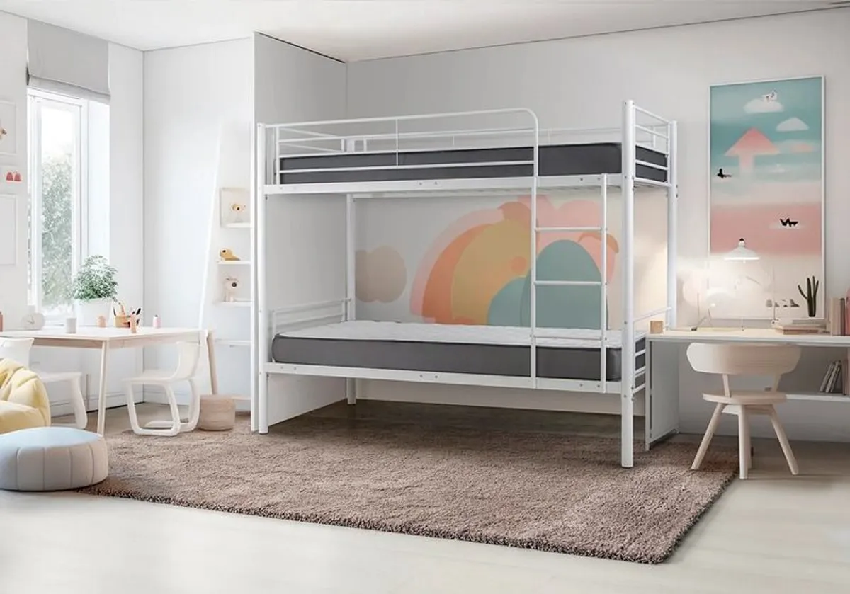 Metal Single Bunk Bed Frame- White - Free Deliver - Image 1