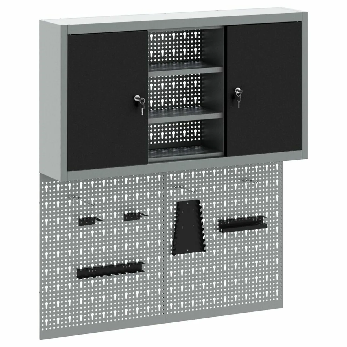 3 Piece Tool Cabinet and Pegboard Set Wall Mounted - Image 1