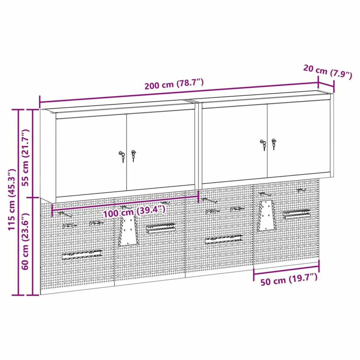 6 Piece Tool Cabinet and Pegboard Set Wall Mounted - Image 3