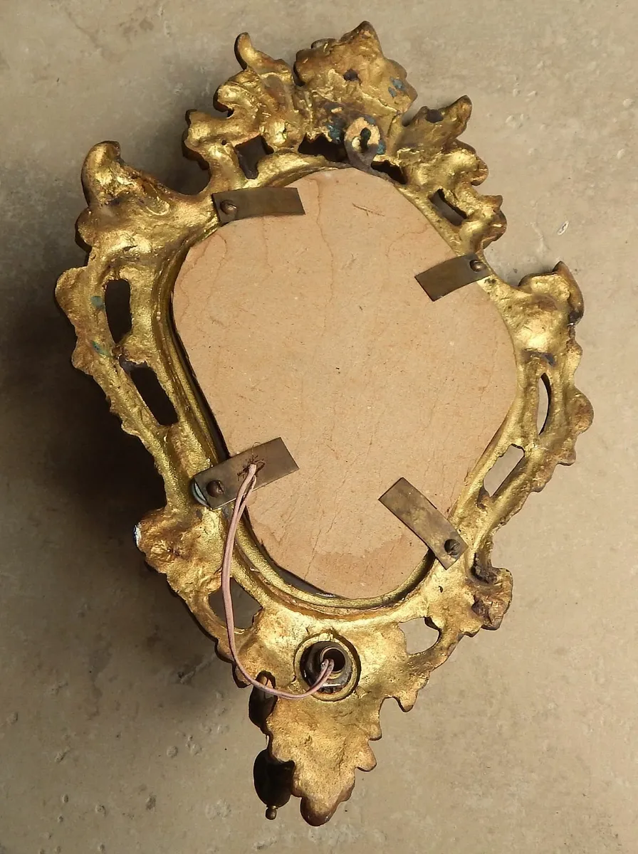 Vintage French Solid Brass Baroque Mirror Sconce - Image 4