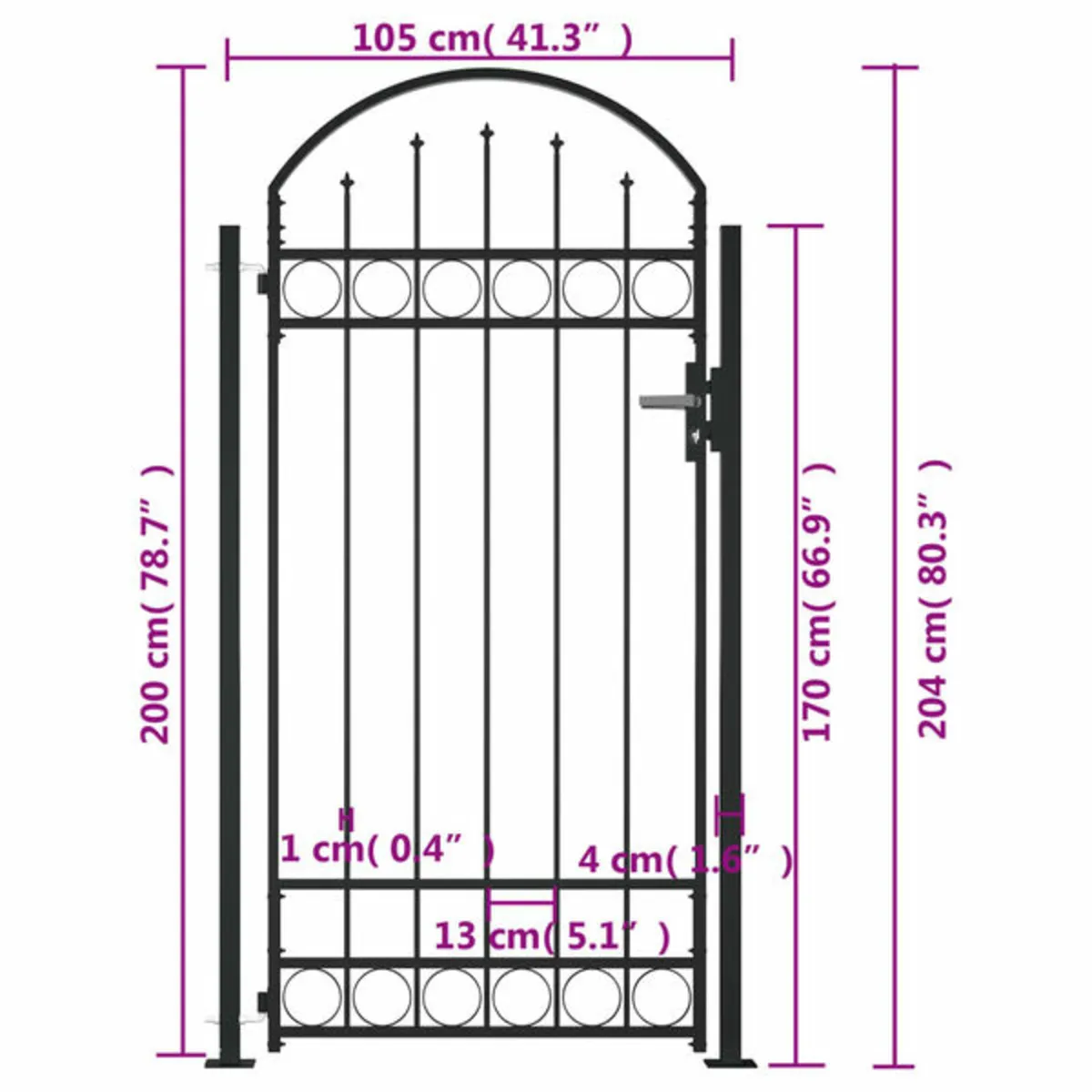 Fence Gate with Arched Top and 2 Posts 105x204 cm - Image 2