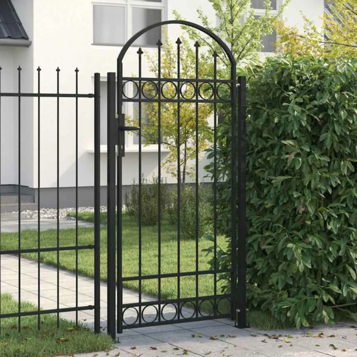 Fence Gate with Arched Top and 2 Posts 105x204 cm - Image 3