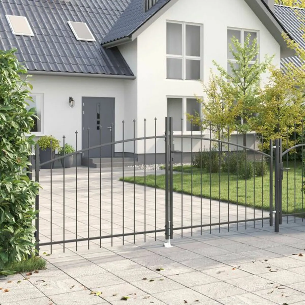 Garden Gate with Spear Top Dual Swing Grey 100x300 - Image 1