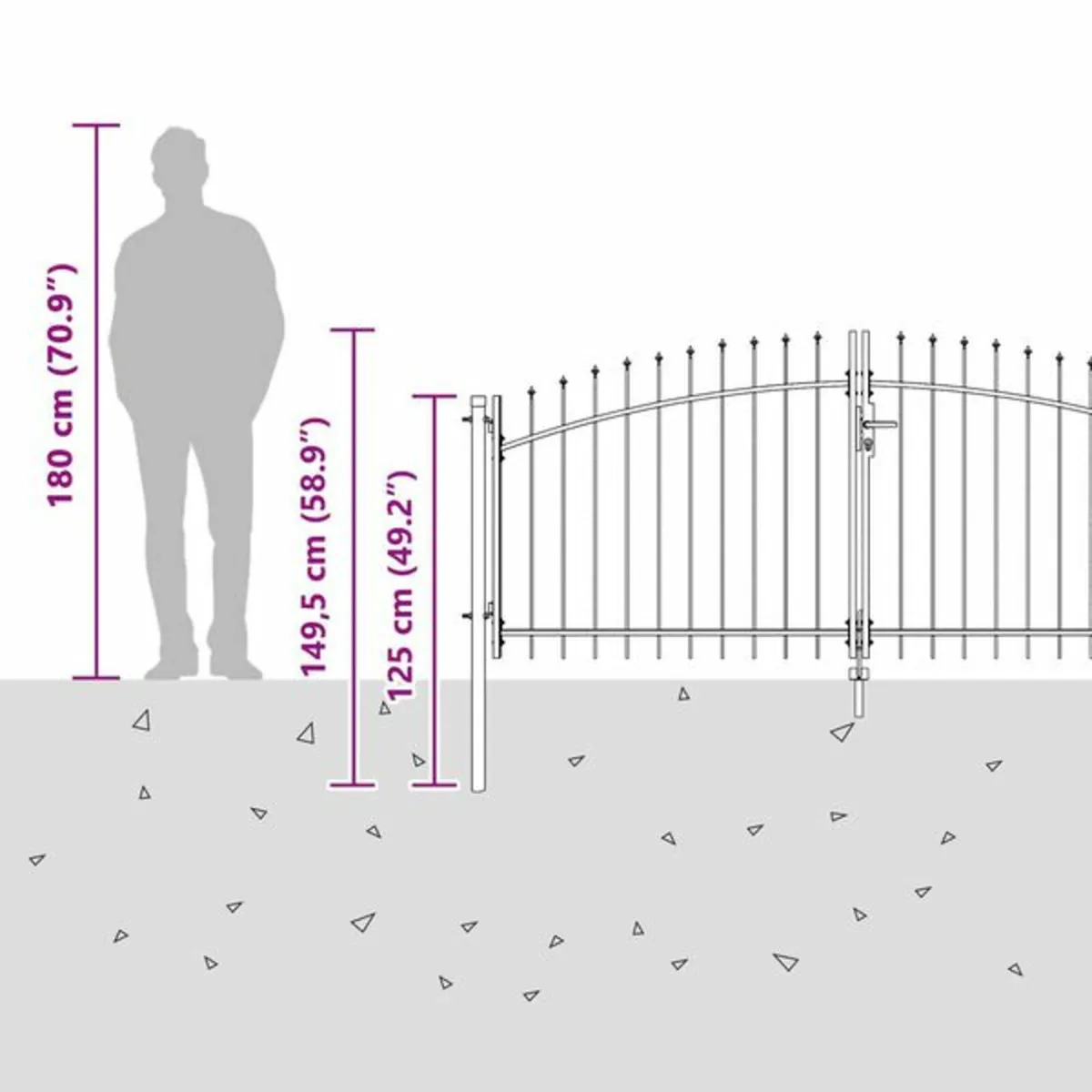 Garden Gate with Spear Top Dual Swing Grey 100x300 - Image 2