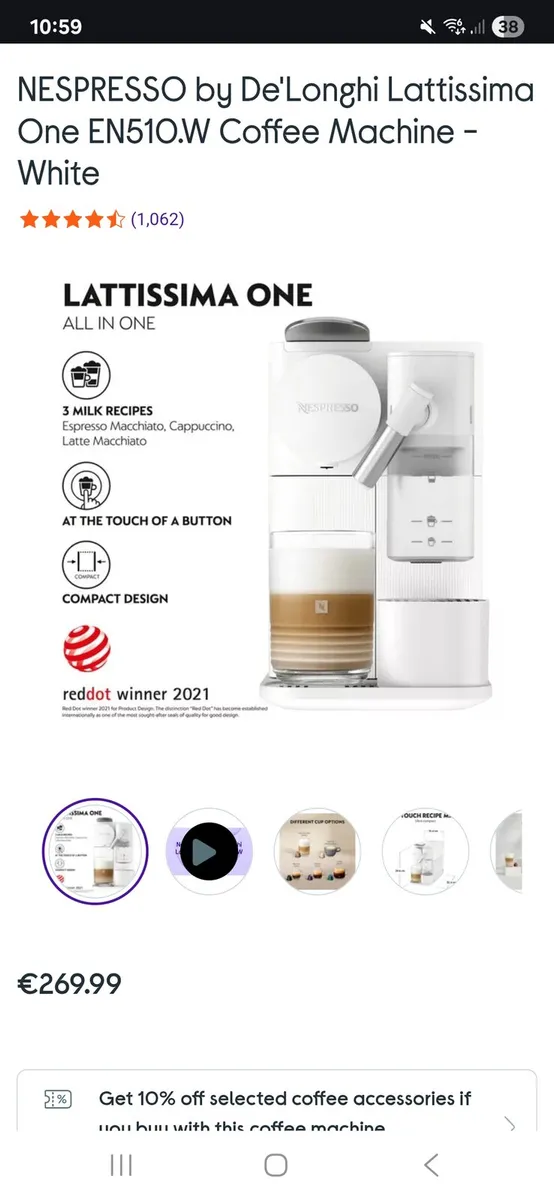 NESPRESSO De'Longhi Lattissima One Coffee Machine - Image 4