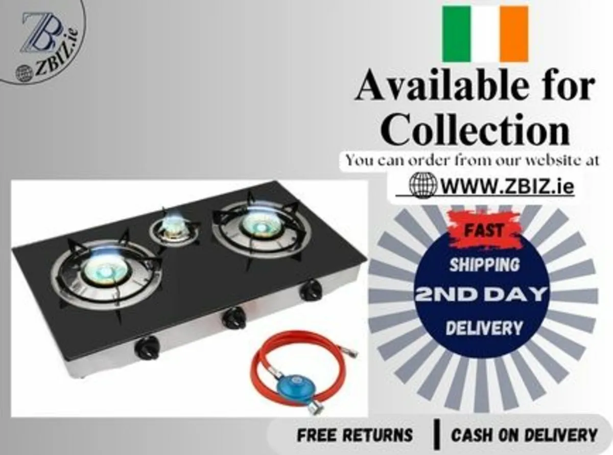 Gas Stove 2 Burner Black Glass Hob Cooker Set - Image 1