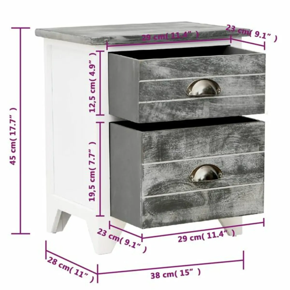 Nightstand 2 pcs with 2 Drawers White - Image 4