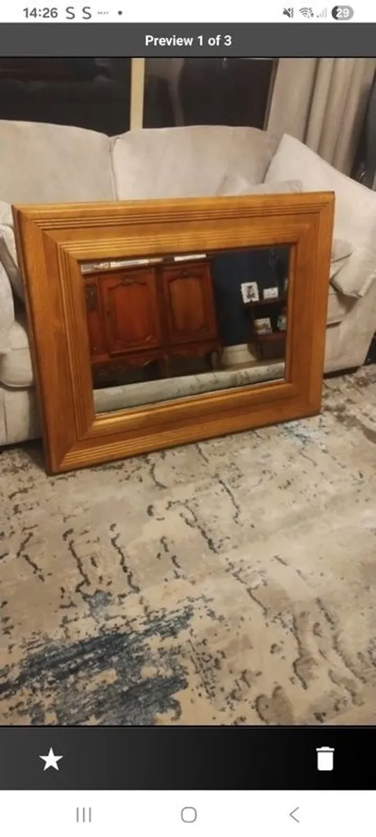 large oak mirror matching chest of drawers heavy piece - Image 1
