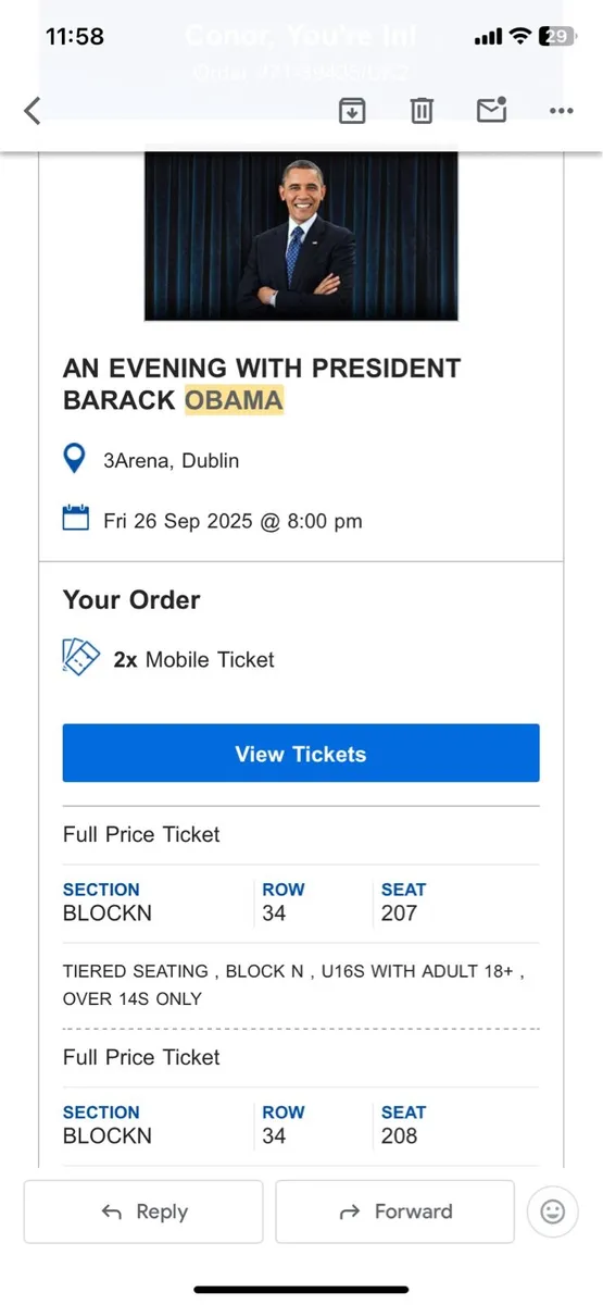 An Evening with Barack Obama 26th September - Image 1