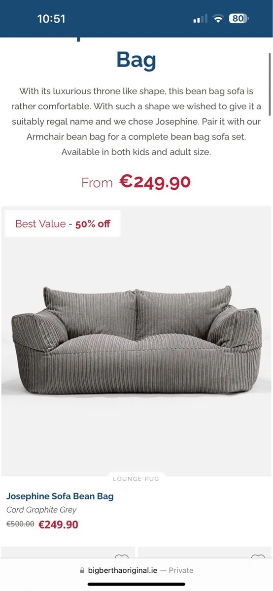 Big Bertha Bean Bag Sofa (Josephine Model Navy) - Image 2