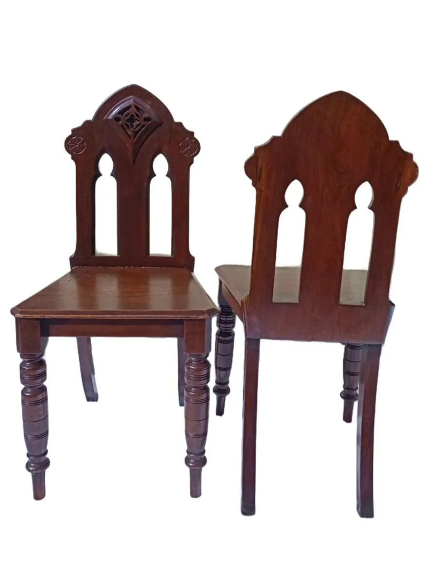 📍 CLEARANCE: PAIR of 19thC. Gothic Hall Chairs - Image 3