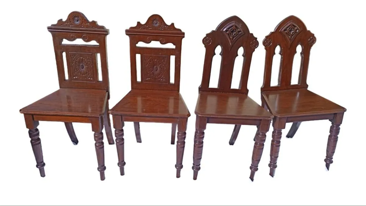 📍 CLEARANCE: PAIR of 19thC. Gothic Hall Chairs - Image 4