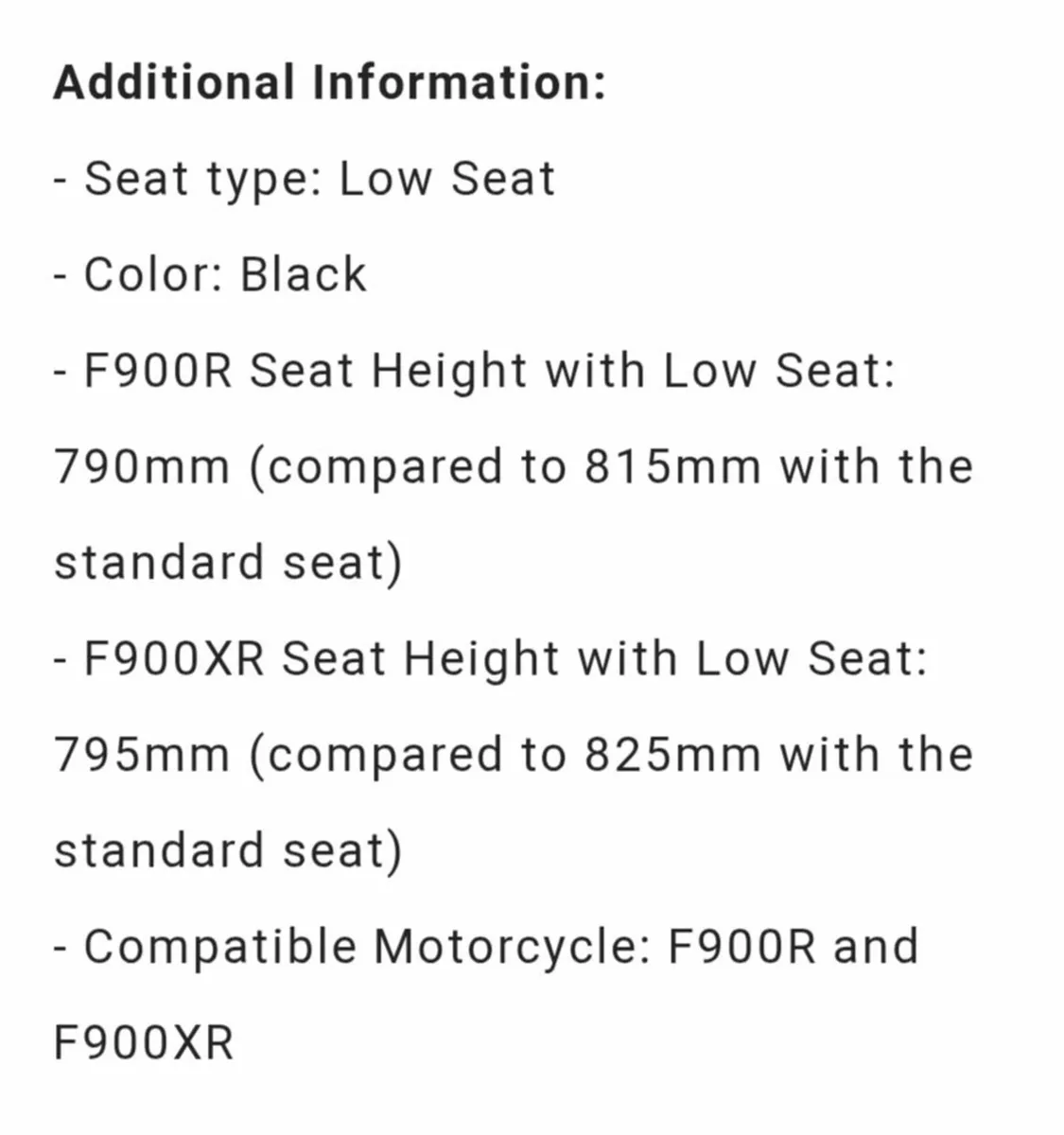 F900R/XR Motorcycle LOW seat - Image 2