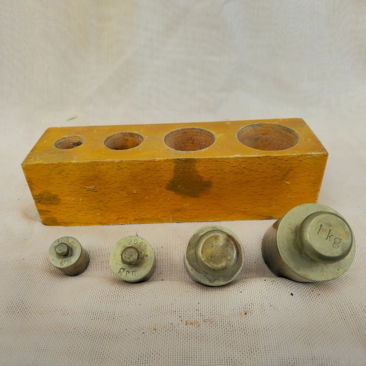 Vintage Brass Weights Set in Wooden Block - Image 2