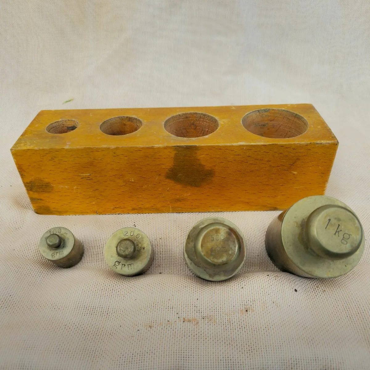 Vintage Brass Weights Set in Wooden Block - Image 3