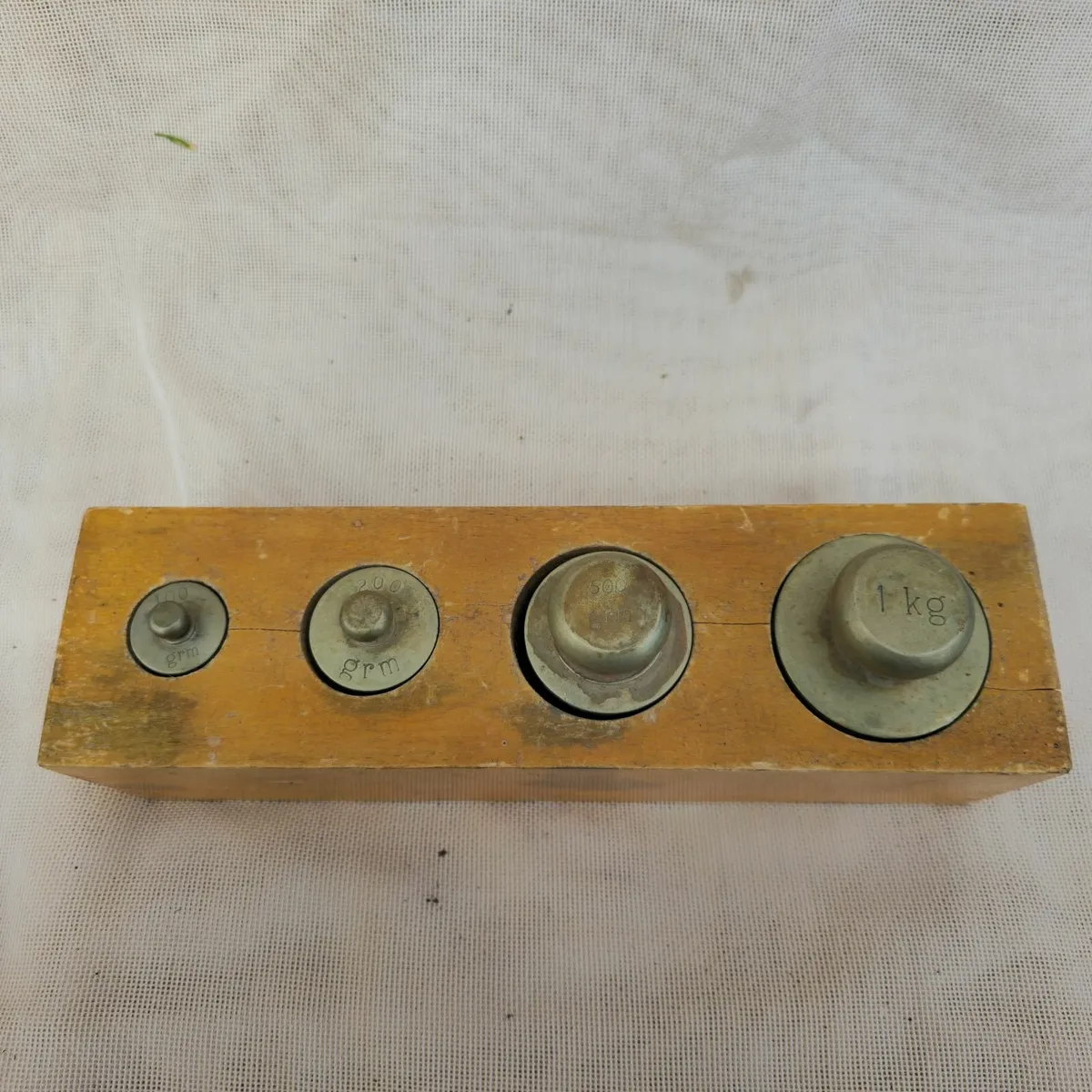 Vintage Brass Weights Set in Wooden Block - Image 4