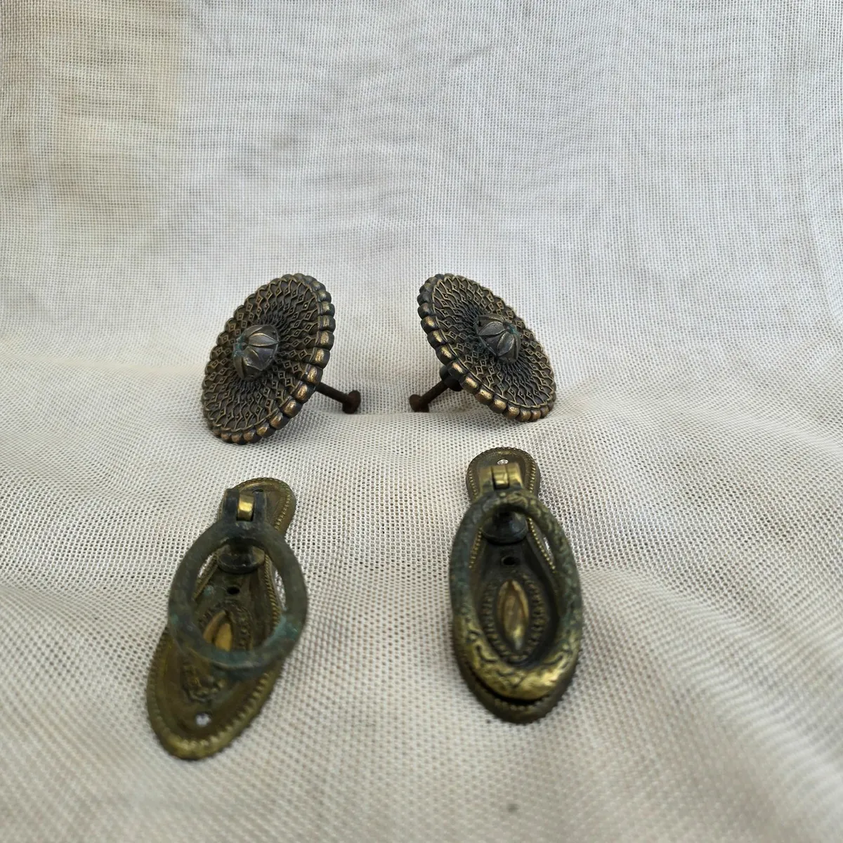 Antique Brass Drawer Pulls Knobs Ornate Vintage - Image 1