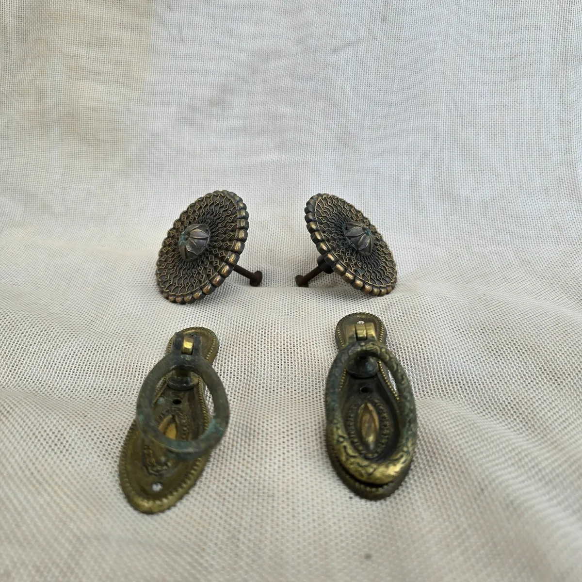 Antique Brass Drawer Pulls Knobs Ornate Vintage - Image 2