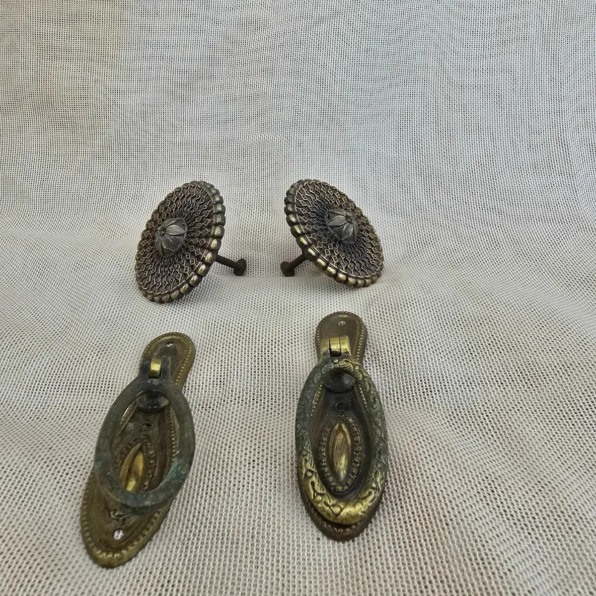 Antique Brass Drawer Pulls Knobs Ornate Vintage - Image 3