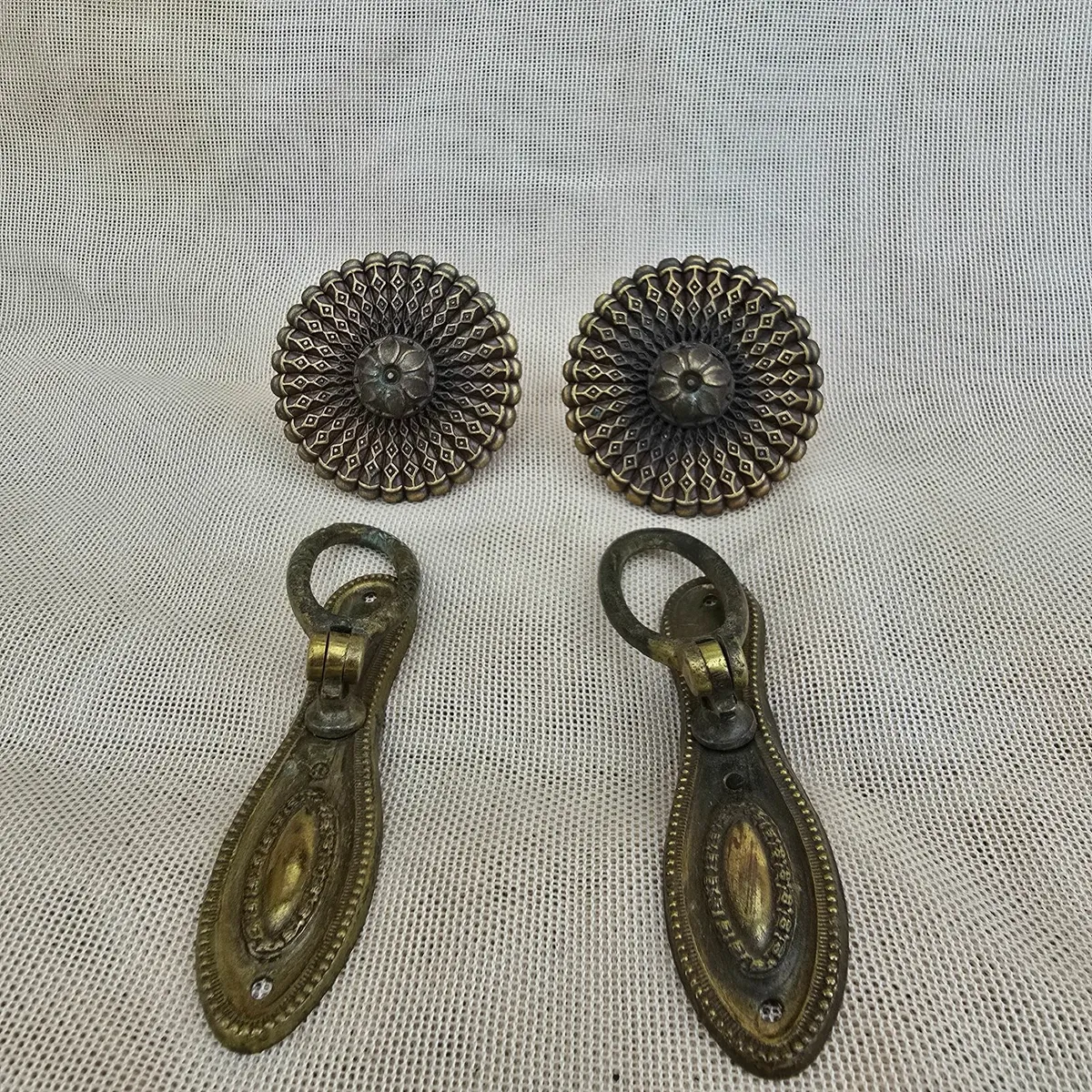 Antique Brass Drawer Pulls Knobs Ornate Vintage - Image 4