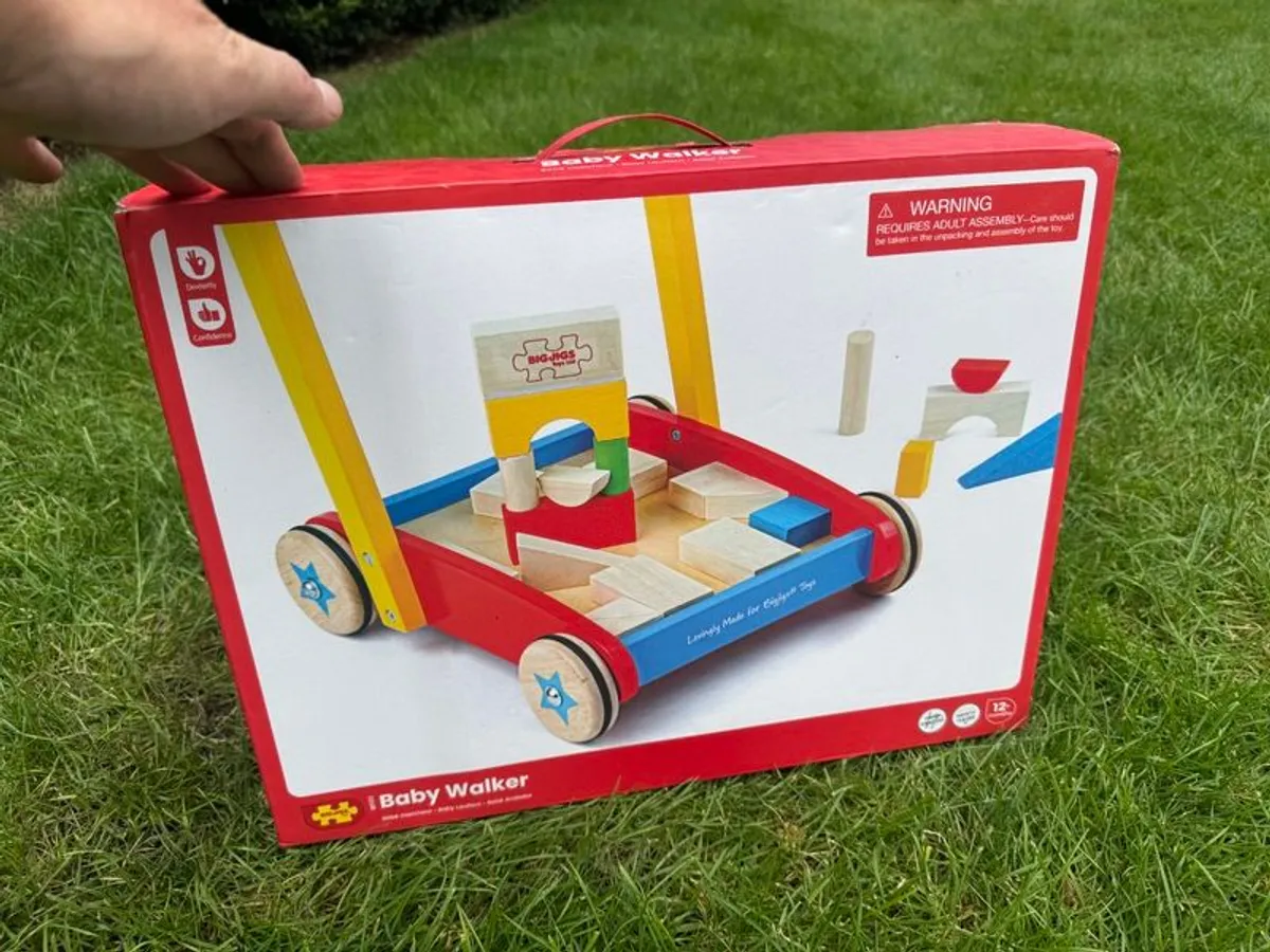Bigjigs Wooden Baby Walker + Blocks - Image 1