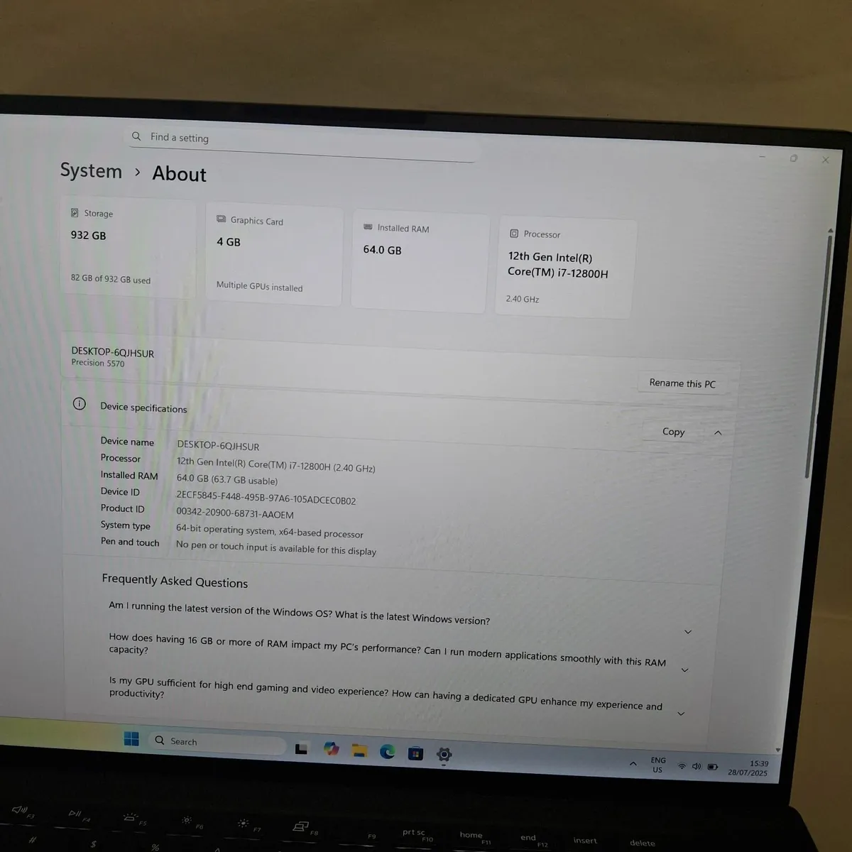Dell Precision 5570 | i7-12800H | 64GB RAM | 1TB S - Image 1