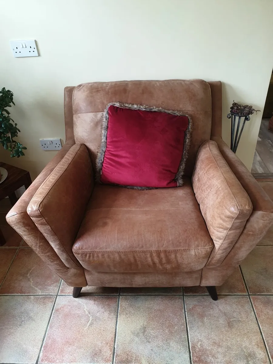 3 Seater Sofa & Leather Armchair - Image 3