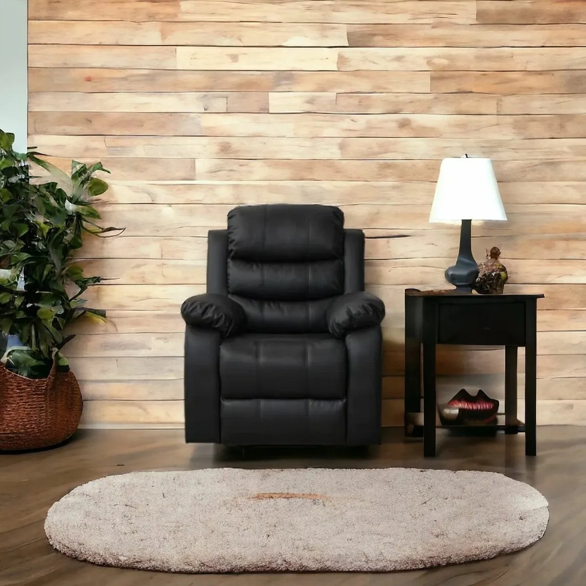 Single Recliner Chair Leather,  Black - Brand new - Image 1