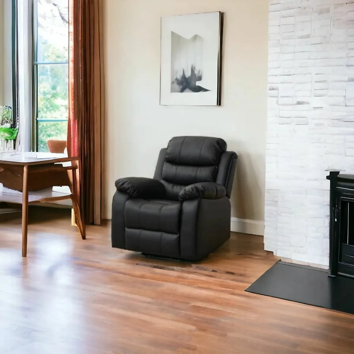 Single Recliner Chair Leather, Black - Brand new - Image 1
