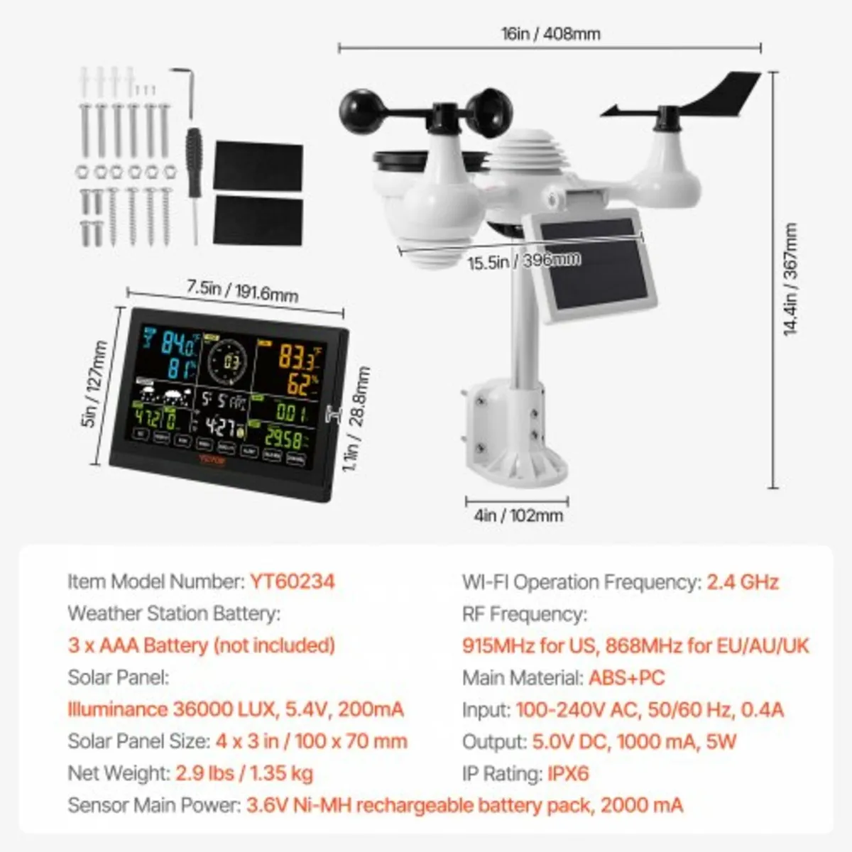 7-in-1 Wi-Fi Weather Station, 7.5 in Color Display - Image 2