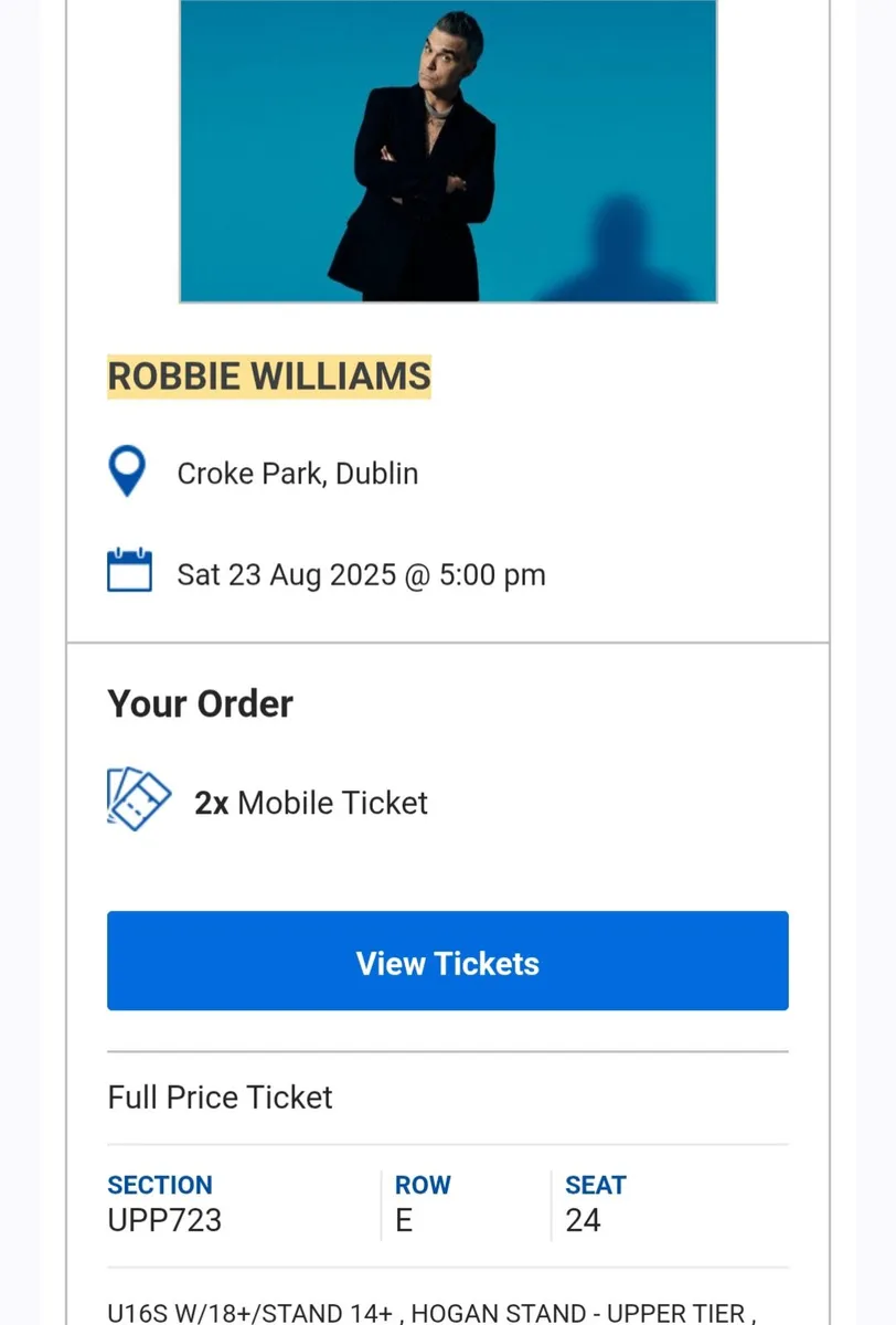 Robbie Williams tickets - Image 1