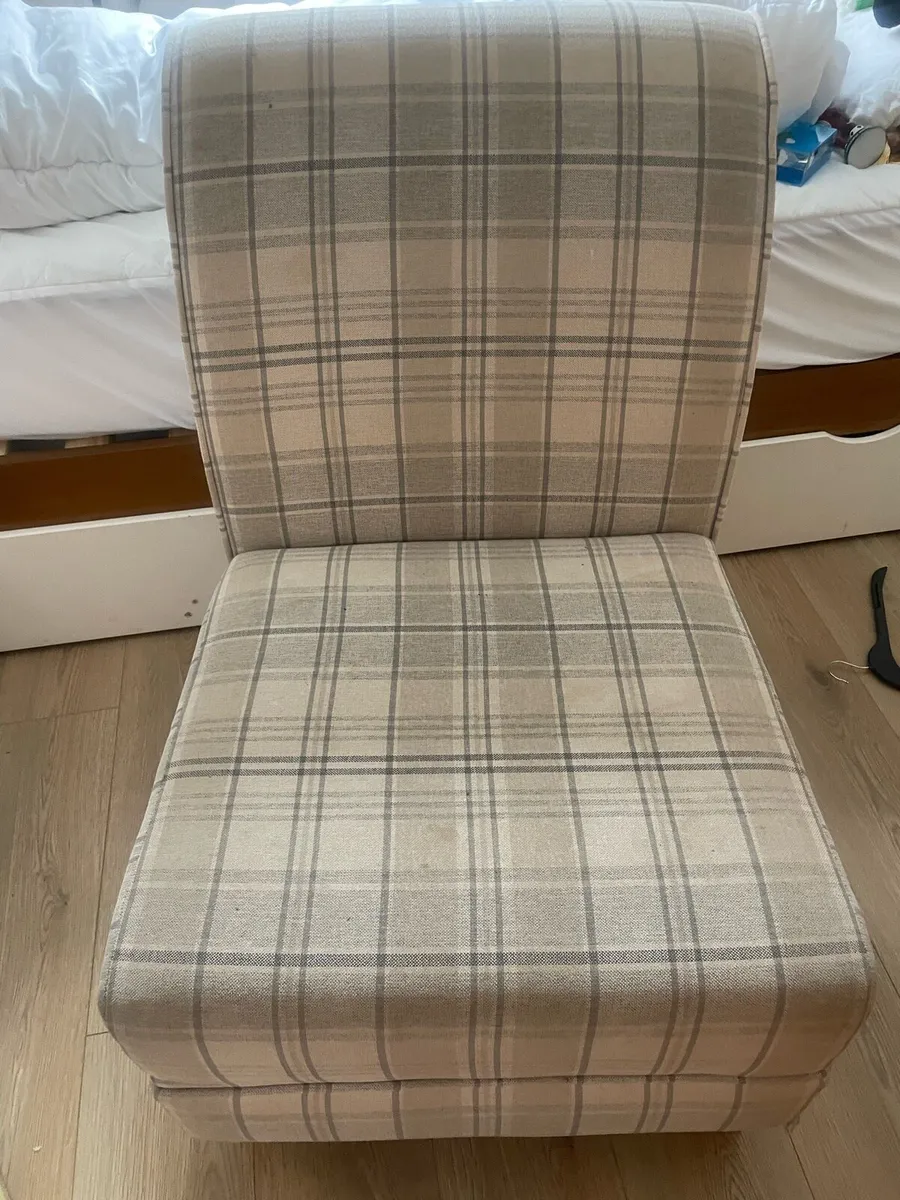 Comfy Beige Plaid Armchair - Image 1