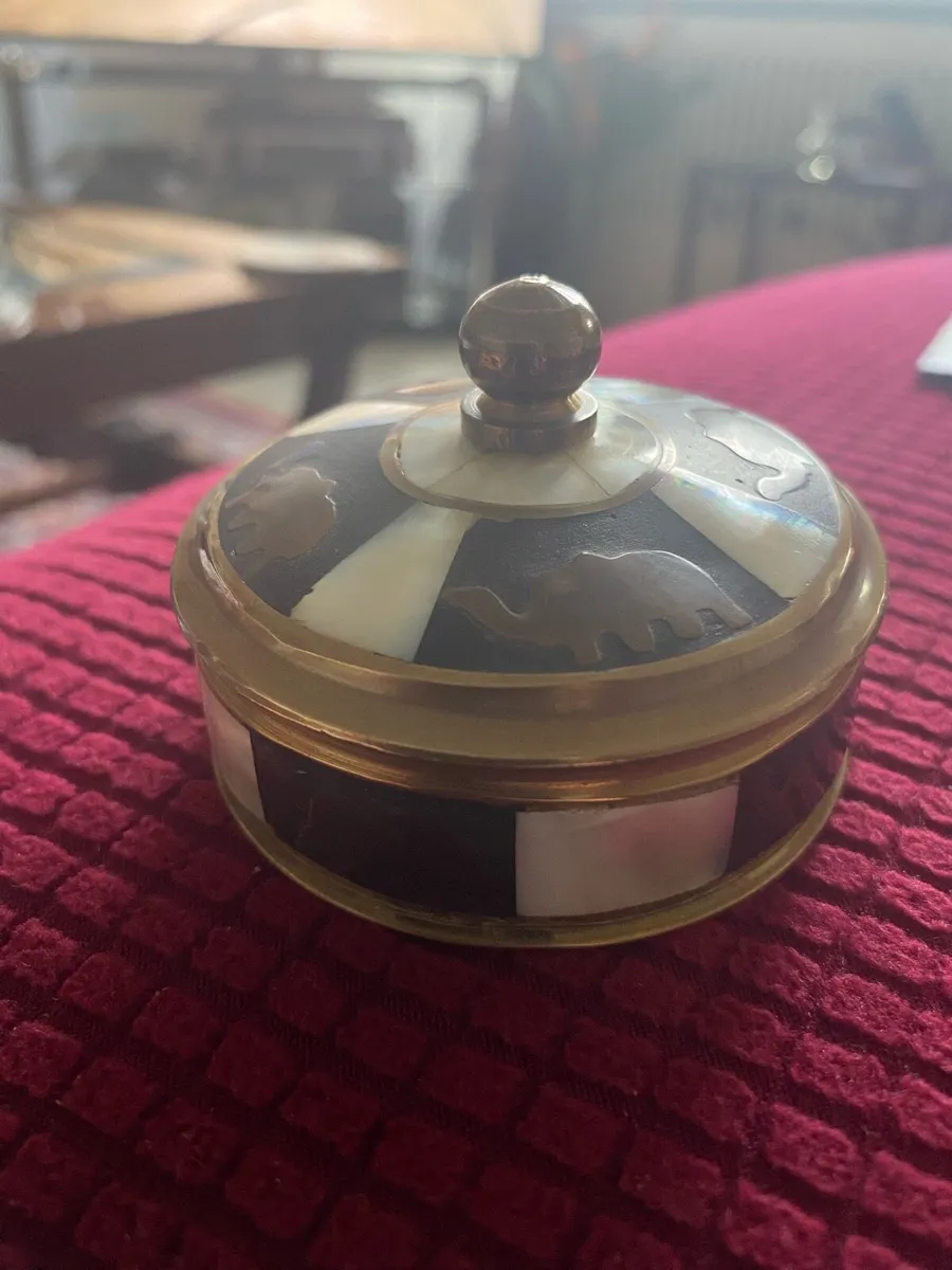 Vintage Brass/ Copper/ Mother of Pearl Ring Box - Image 1