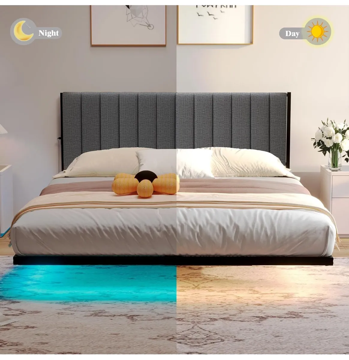 Double Bed Frame with Upholstered Headboard - Image 4