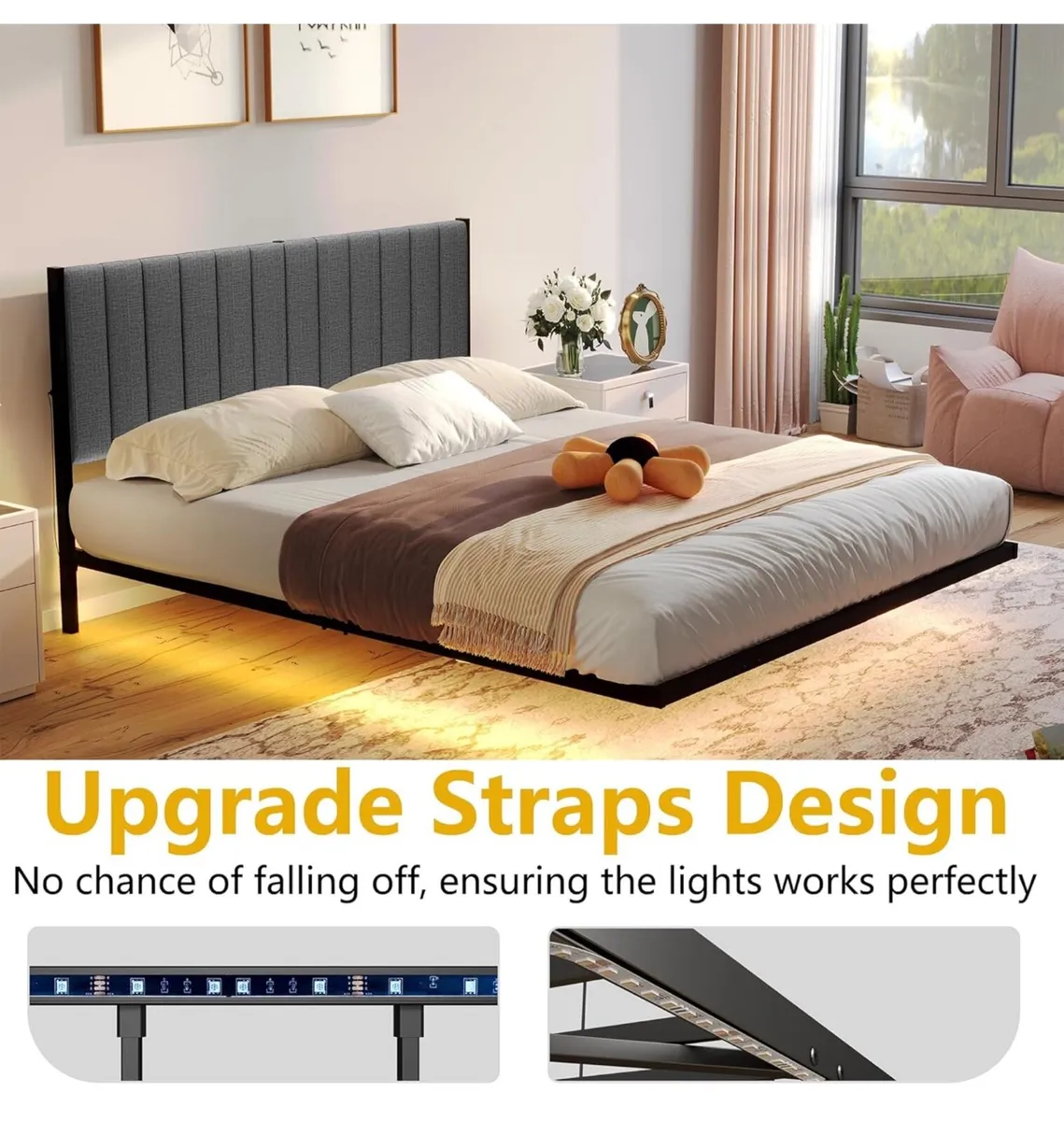 Double Bed Frame with Upholstered Headboard - Image 2