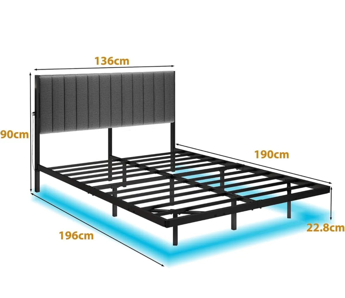 Double Bed Frame with Upholstered Headboard - Image 3