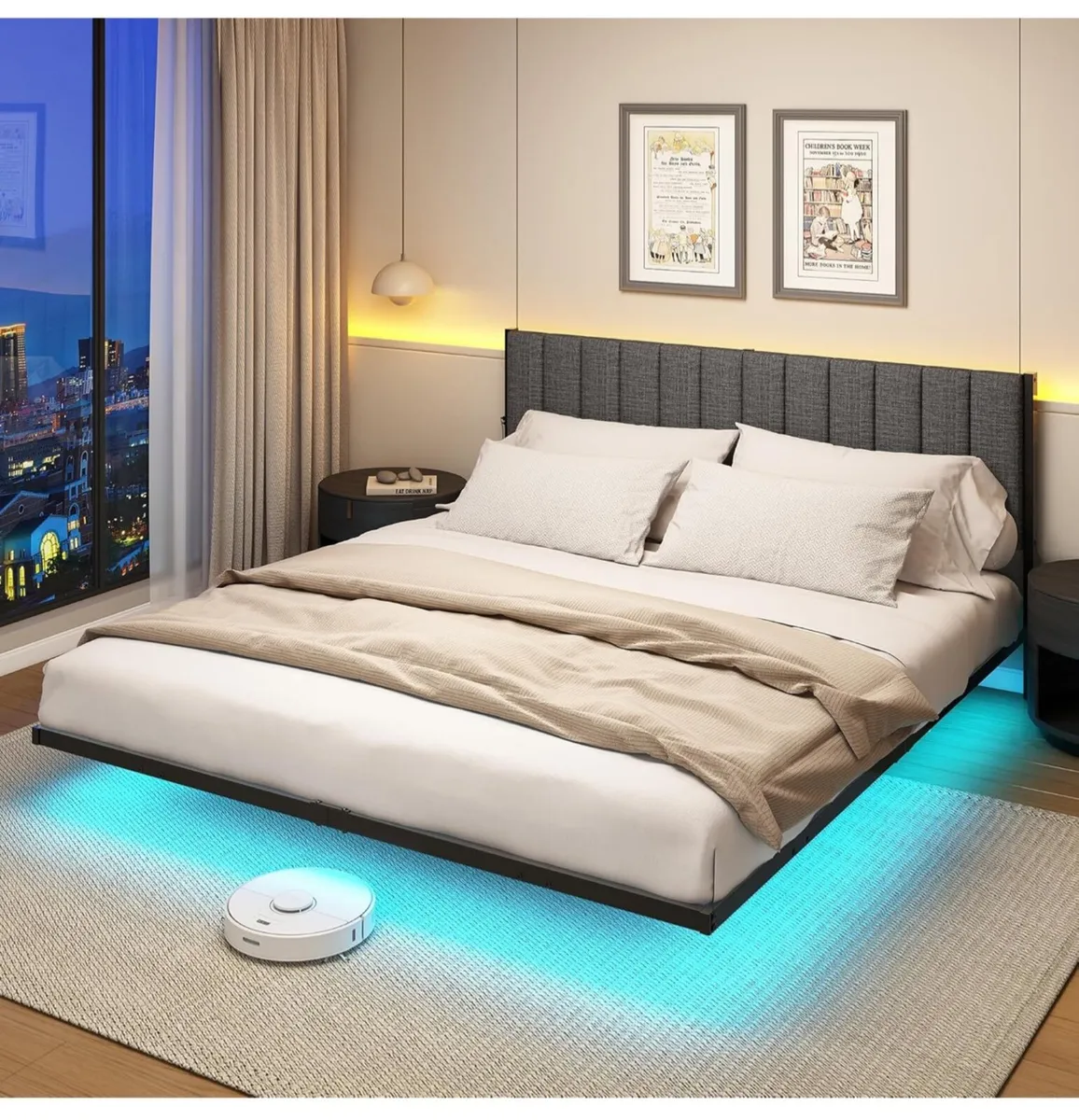 Double Bed Frame with Upholstered Headboard - Image 1