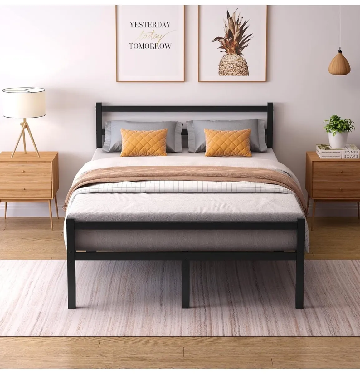 Double Bed Frames with Headboard 4ft6 Black Meta - Image 2