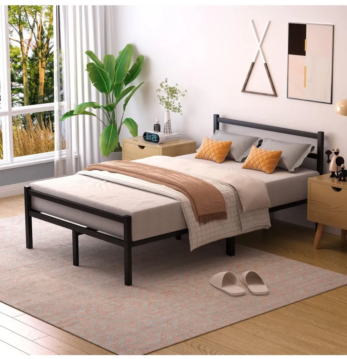Double Bed Frames with Headboard 4ft6 Black Meta - Image 3