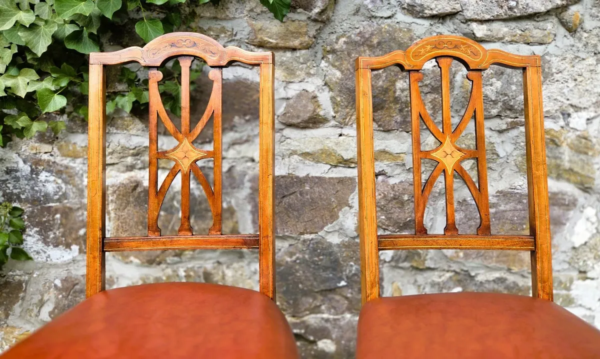 Edwardian Walnut Chairs- Circa 1910 - Image 4