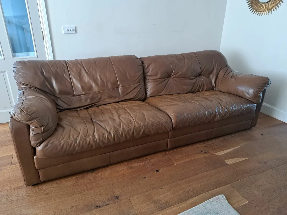 Alexander & James brown leather sofa and snuggler - Image 1