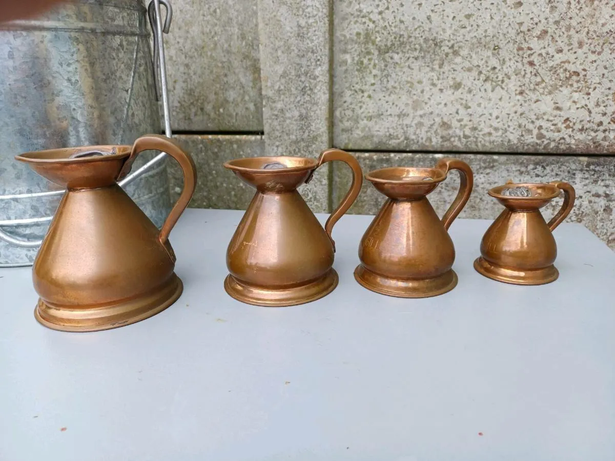 Antique Graduated Copper Jugs - Image 2