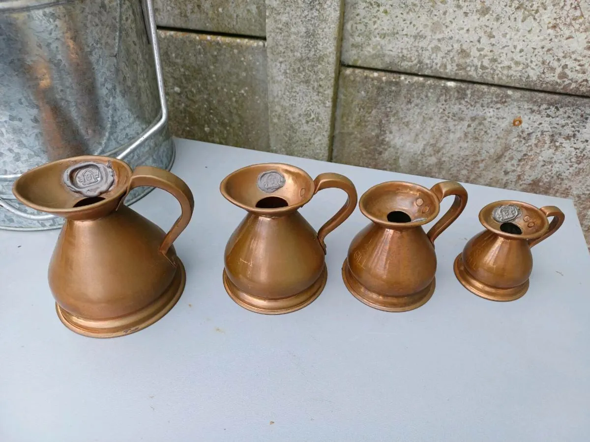 Antique Graduated Copper Jugs - Image 3