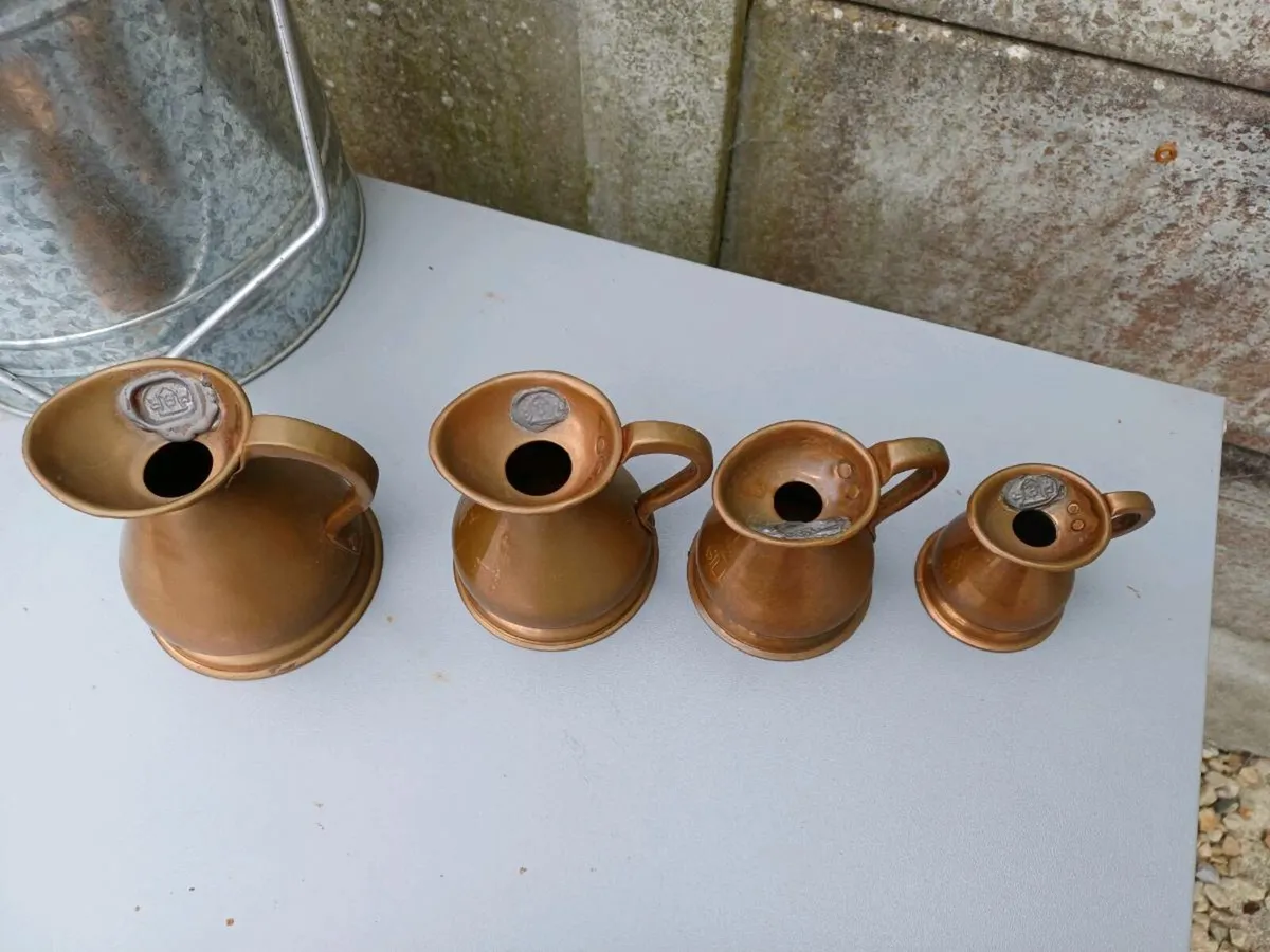 Antique Graduated Copper Jugs - Image 4
