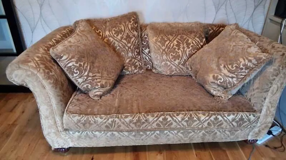 Gold Fabric Sofa purchased in Caseys Limerick - Image 1
