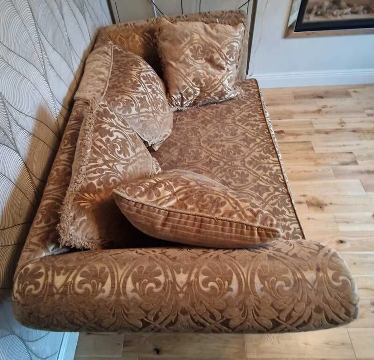 Gold Fabric Sofa purchased in Caseys Limerick - Image 2