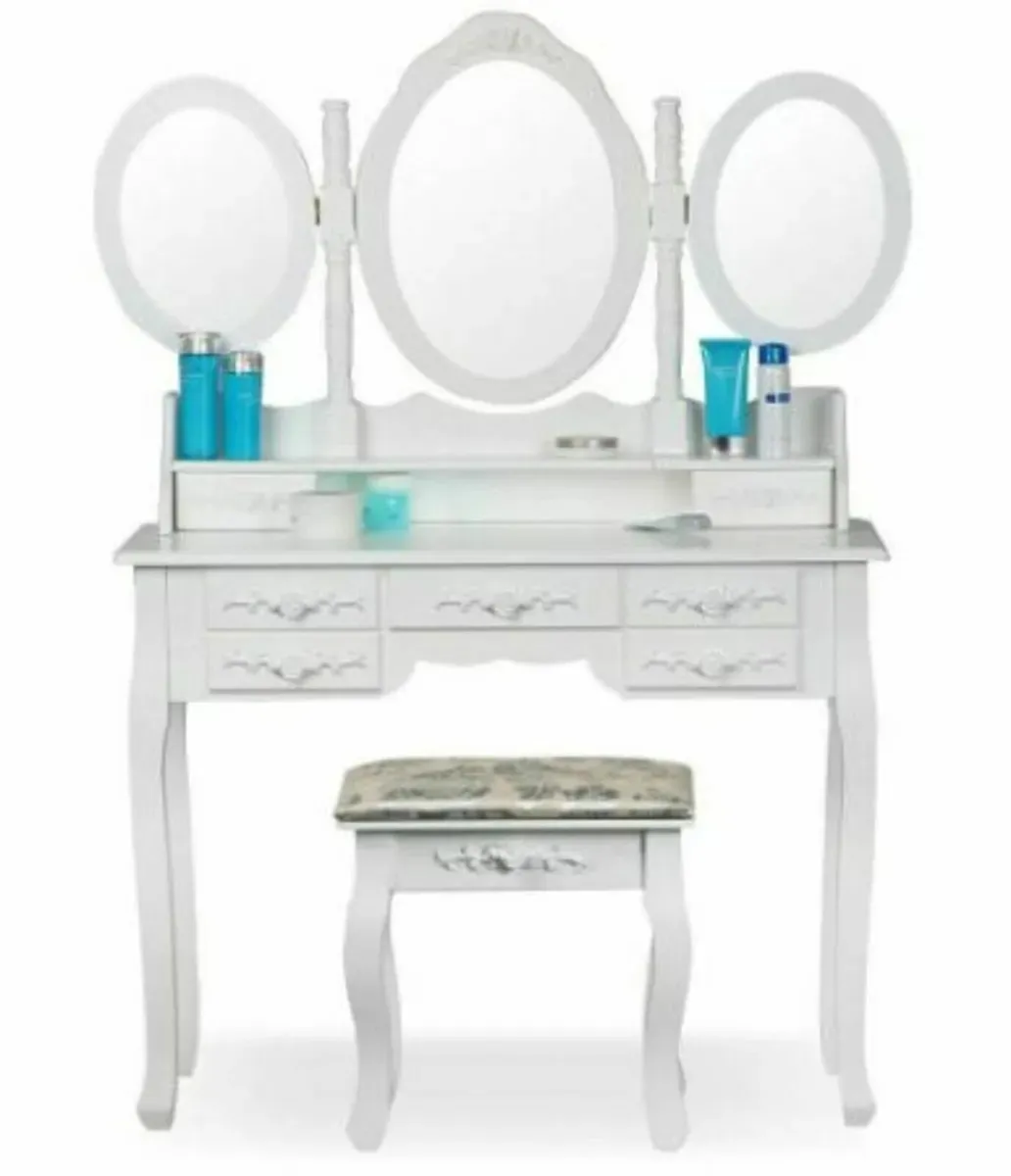Princes White Dressing Table 3 Oval Mirror 7 Draw - Image 2