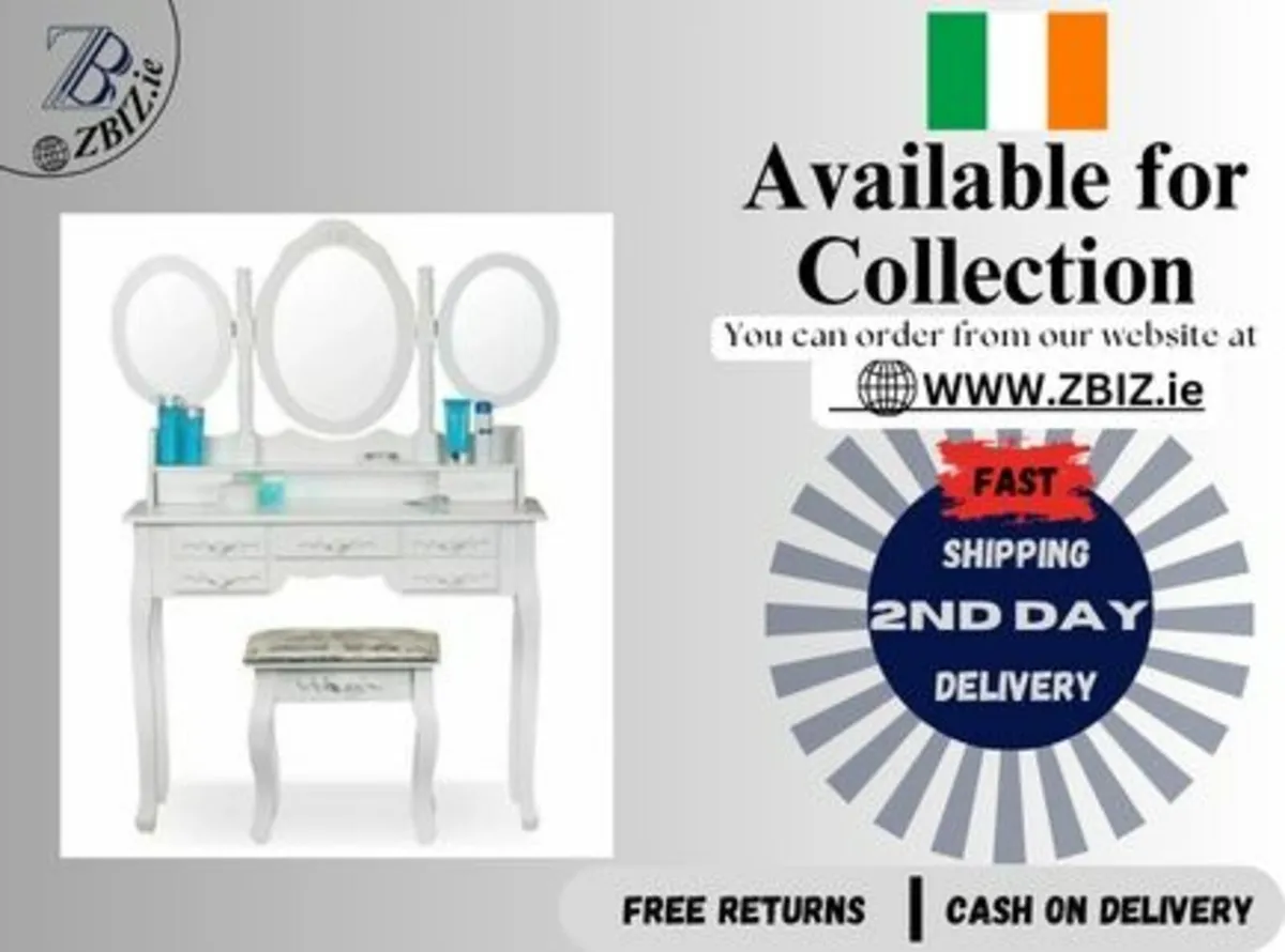 Princes White Dressing Table 3 Oval Mirror 7 Draw - Image 1