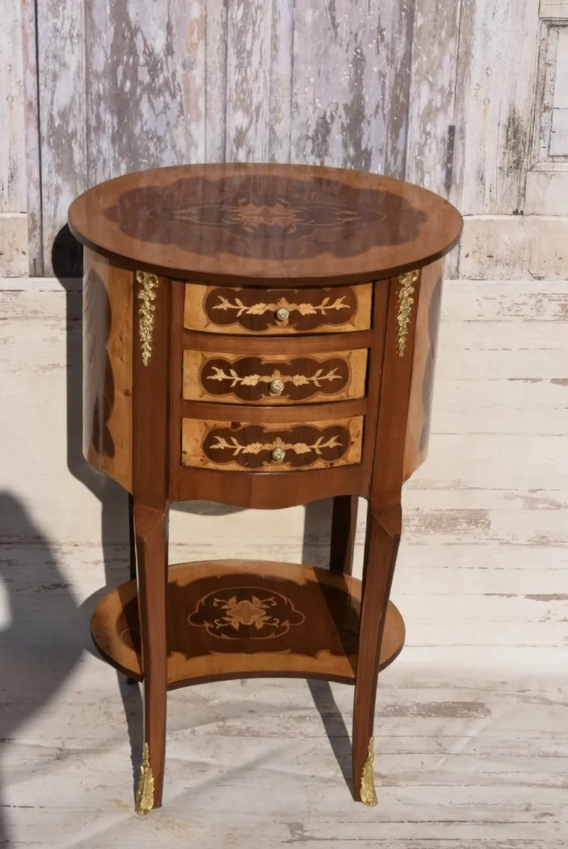 Wooden Round Side Table – Nightstand Cabinet – 3 D - Image 2