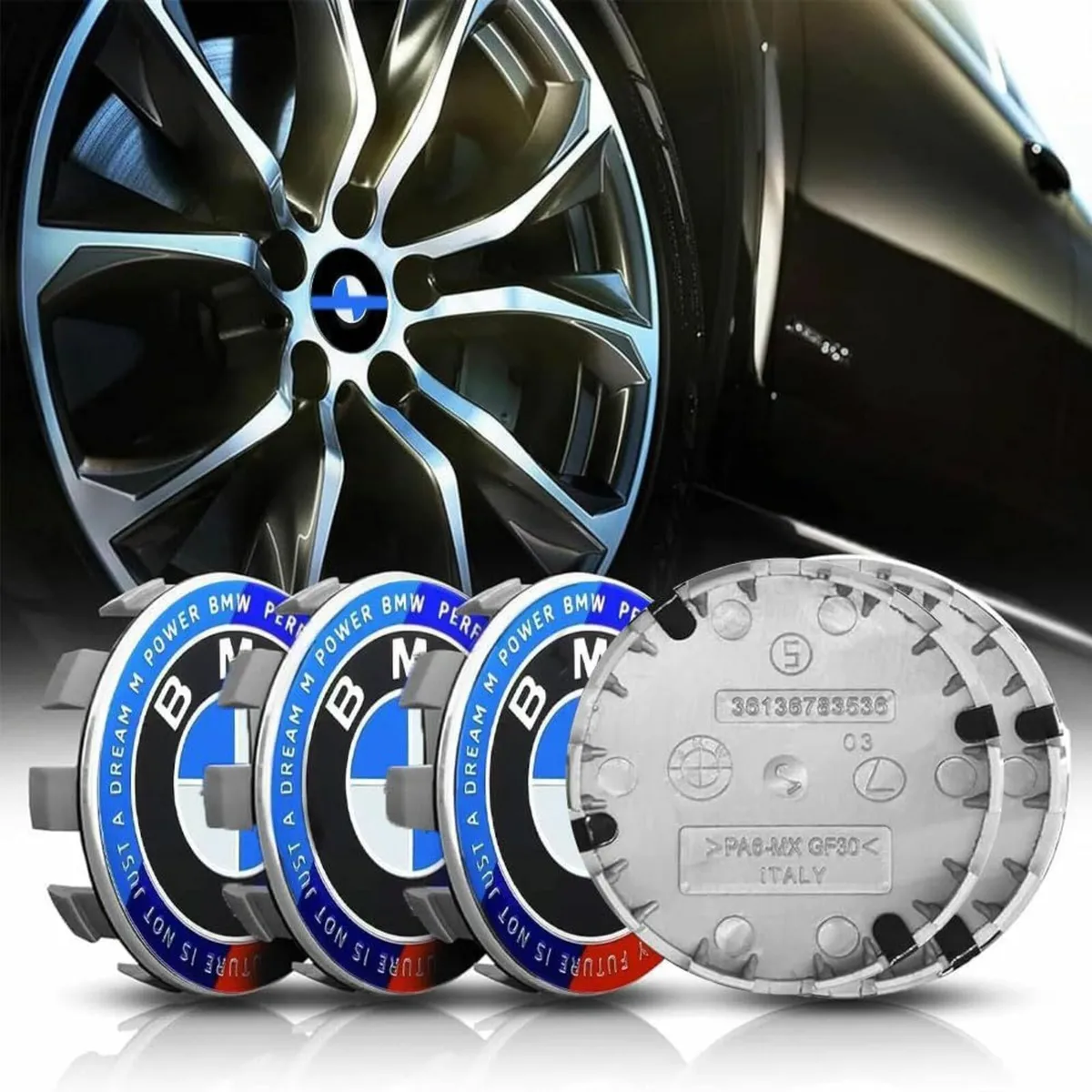 bmw center caps 68mm 50 year anniversary